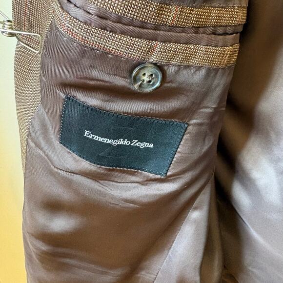 Vintage Zegna Brown Windowpane Plaid Tweed Blazer - Picture 5 of 7